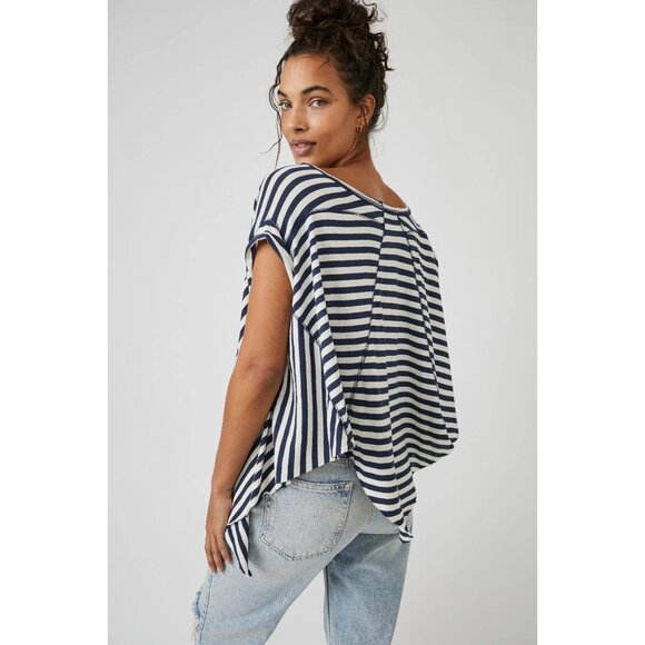 We The Free Sz. S Oversized Asymmetrical Striped Angel Tee - Picture 3 of 15